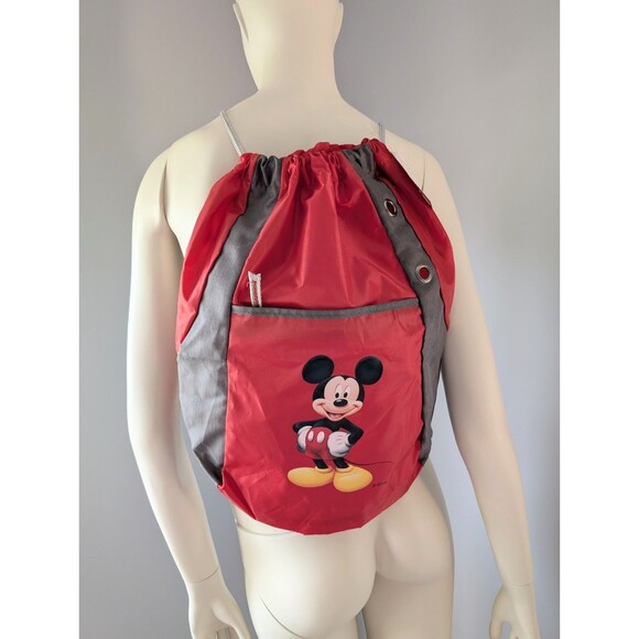 Mickey Mouse Cinch Top Backpack Lightweight Red Drawstring Bag Travel Disney - Picture 1 of 9